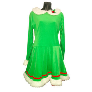 Holiday Green Velvet Elf Dress with Faux Fur – The North Pole- Women's S/M